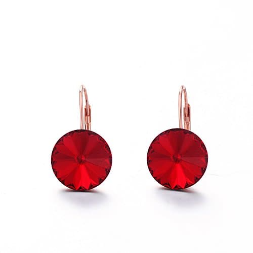 Yozone Women Simple Ruby Earring Small Drop Dangle with Swarovski Crystals Hoop (Red)
