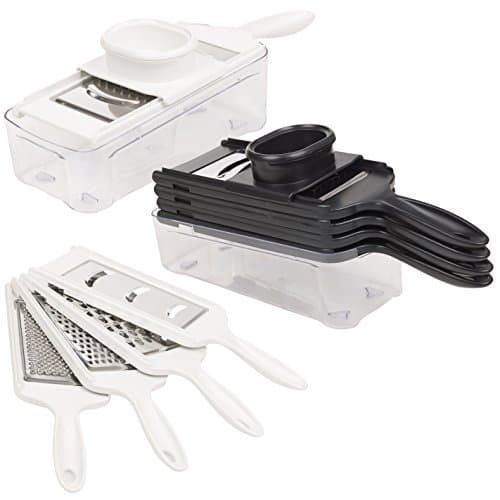 6 Piece Multi Grater Tool &amp; Container Set - For Grating &amp; Slicing (White)