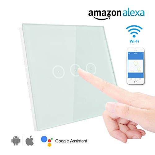 Smart Light Switch, Syvio EU/UK Version Alexa Wall Light Switch with 3 Gang Touch Panel and Compatible 110-240V, Works with Amazon Alexa Echo Dot &amp; Google Home Assistant, Good Wifi Light Switch for IOS and Android Device App Remote Control, No Hub Required. ( Neutral Wire Required )