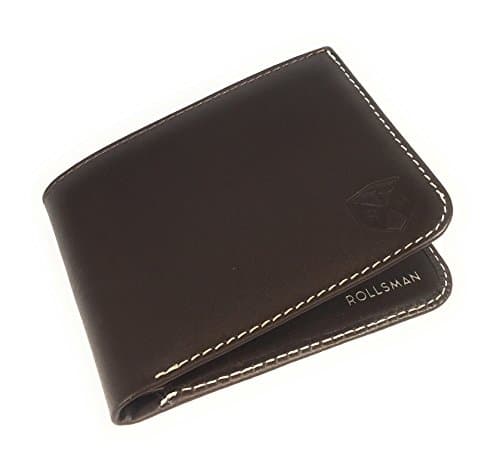 ROLLSMAN. Wallets for men. NFC and RFID blocking protection system, Ultra slim &amp; handmade high quality, genuine leather wallet. The best wallets for gifts. Made in Spain. (Brown)