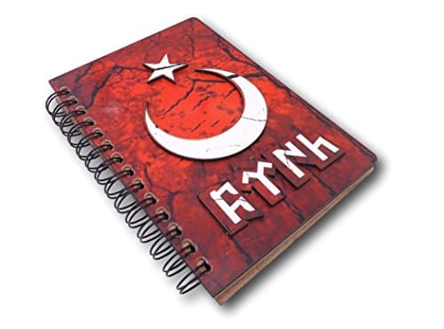Handmade notebook, sheets for notes and drawing, with Turkish moon and star design, red