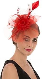 HaojingFascinator Hat Feather Mesh Net Veil Party Hat Ascot Hats Flower Derby Hat with Clip and Hairband for Women…