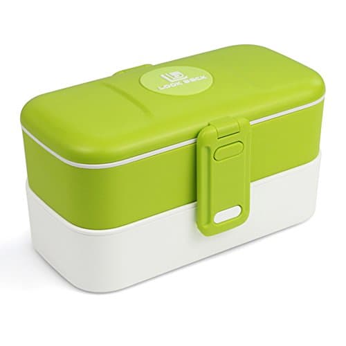 Bento Lunch Box. Single or Double Layer each with divider. Stainless Steel Fork &amp; Spoon beneath clip-on cover. Leakproof. Dishwasher/Microwave/Freezer Safe. Premium Quality