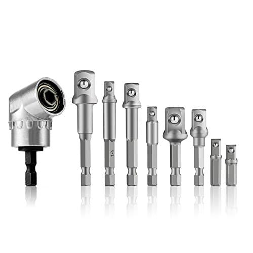 8Pcs Combi Drill Bit Socket Adapter 1Pcs 105 Degree 1/4 Right Angle Drill Adapter + 8Pcs 1/4 and 3/8 and 1/2 Impact Hex Shank Drill Bits Bar Bits