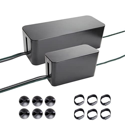 Cable Management Systems, Two Boxes : 16 and 9 Inches. Including Cord Organizer Clips and Wire Arranging Ties. (Black)