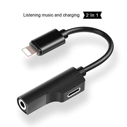 Audio Adapter For Iphone 7/7Plus Lightnig Charging Cable 3.5Mm Aux Head Phone Jack.2 In1 Listening To Musicand Charger Compatible With Ios 10.3/11