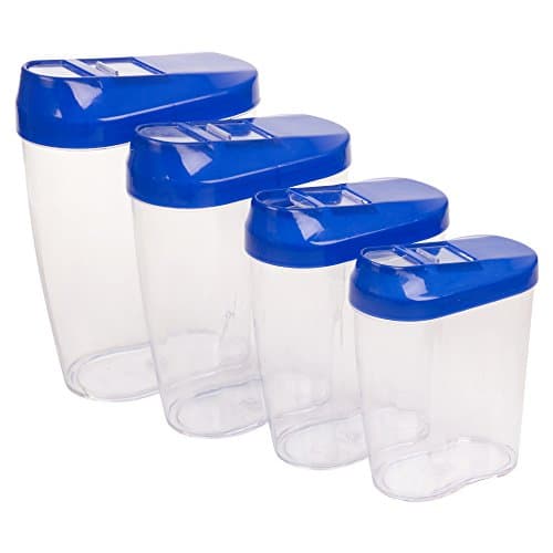4pc Stacking Nested Food Storage Dispenser Containers Set Slide Lid Easy Pour (Blue)