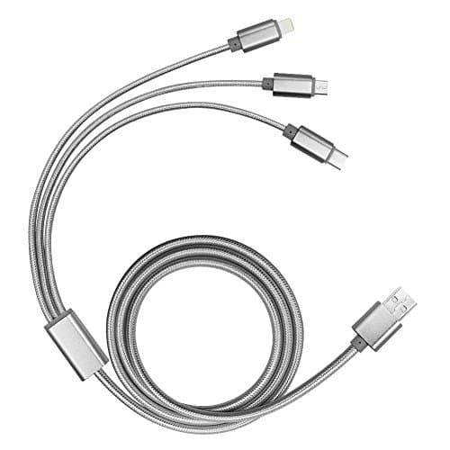 USB Type C Cable, PowerLine USB 2.0 (4ft) Charging Cable with Micro USB, USB Type C, Lighting Cable Compatible for iPhone 5/5s/5c 6/6s Plus, Latest Mac, Nexus 6P, Android Phones(Silver)