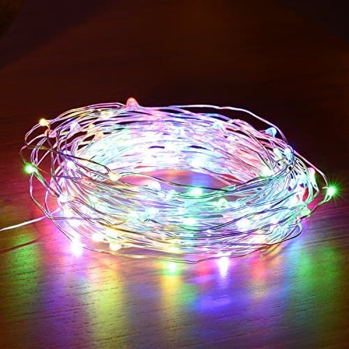 String Lights 3M/10ft 30 LEDs Silver Wire Lights, Waterproof Starry String Lights with AA Battery Powered Ultra Thin String Lights Wire for Decoration (RGB)