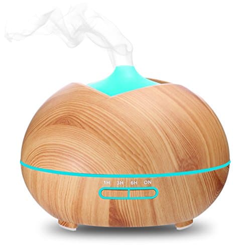 Essential Oil Diffuser, 400ml Mist Humidifier, Aroma Diffuser Whisper-Quiet with 7 Color LED Lights Changing 4 Timer Settings for Spa Baby Yoga (Wood color)