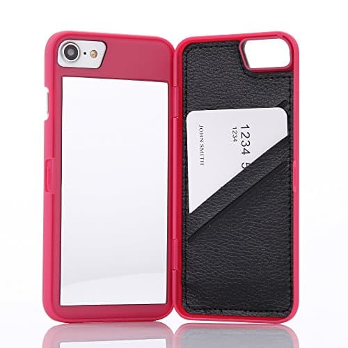 Dassions iPhone 7 Case, iPhone 8 Case, Hidden Back Mirror Wallet Case with Stand Feature and Card Holder for Apple iPhone 7 2016/iPhone 8 2017, 4.7" (For iphone 7/8, Rose)