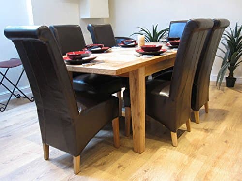 Solid Oak Extending Dining Table And Six Kelsey Leather Chairs With Oak Legs Dining Set (With Black Chairs)