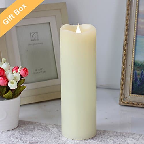 Simplux Dancing Wick Pillar LED Candle With Timer,Battery-operated,Ivory Colored Wax ,3x9 Inches