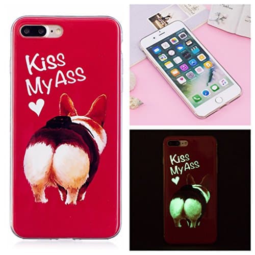 iPhone 7 Plus Luminous Case, Yunbaozi iPhone 8 Plus Case New Pattern Soft Silicone Case Transparent Protective Cover * Inner Pattern Never Peel Off * Flexible Smooth Skin TPU Rubber Cover Slim Lightweight Shell Glowing in the Dark * Anti-Shock Anti-Scratch Creative Design Cover for iPhone 7 Plus /8 Plus - Kiss My Ass