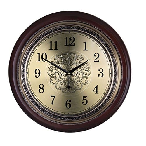 DFHHG ® Wall Clock Solid Wood Metal Silent Wall Clock   Simple Circular Europe And The United States Retro Decorative Copper Plate Watches And Clocks Fashion mute ( Color : #1 )