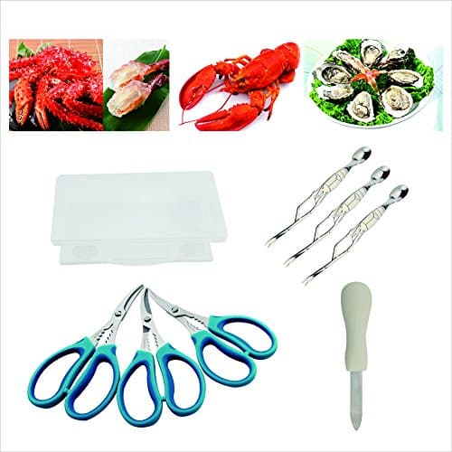 CS CREATIVE STARTU Seafood tools set 8 （Lobster scissors 3PC,Crab Spoon &amp; fork 3PC,Oysters Knife 1 PC) (8 PACK)