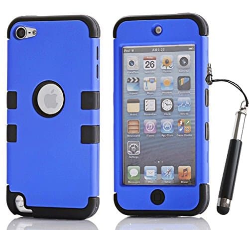 iPod Touch 5th 6th Generation Case, iPod Touch 5/6 Case Genuine ZAFOORAH Hybrid Shockproof Hard Defender 3 Layers with 3 Bonus items Stylus, Screen Protector, Microfiber Cloth (Double Clip - 3 Layers - Dark Blue/Black