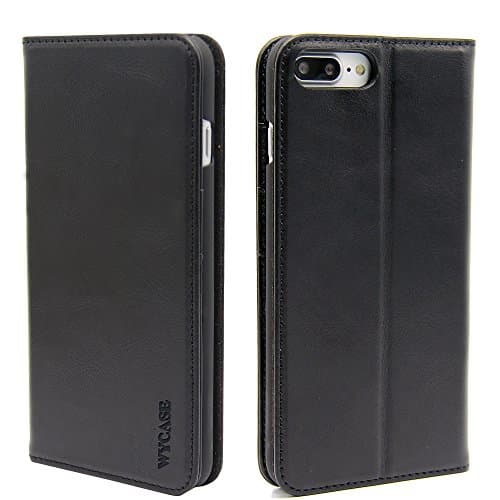 WYCASE® iPhone 8 Plus Case iPhone 7 Cas Plus Flip Folio with Kickstand Wallet Leather Case,[Cash and Card Slots] for Apple iphone 7/8 plus Black