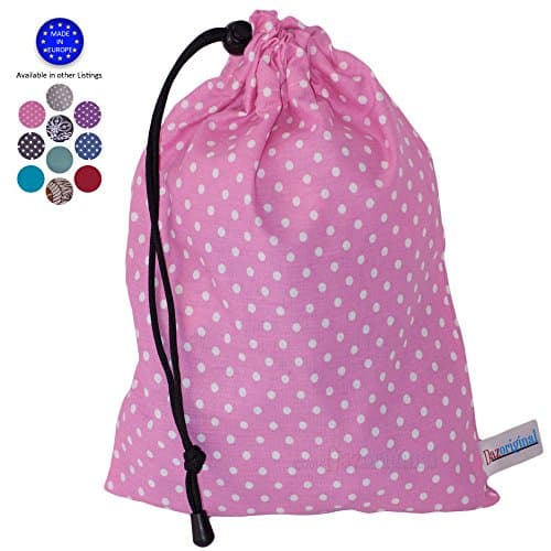 Dazoriginal Small Cotton Drawstring Bag - Bag insert organizer - Bag insert baby – Nappy Bay – Kids Change of Clothes Bag – Cotton Bag – School organiser Pink Dots ( 3 in a Pack)