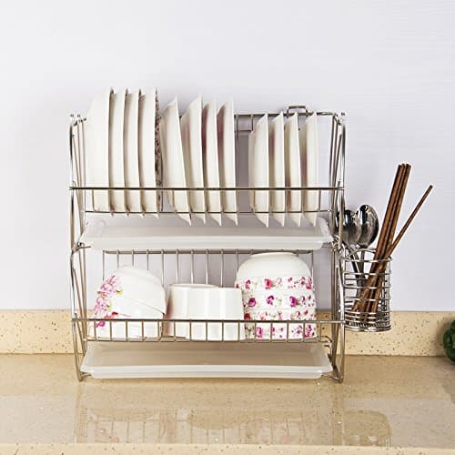 Multi-Functional Kitchen Storage shelves Pan Pot Rack, 304 Stainless Steel Double Drainboard Dish Rack