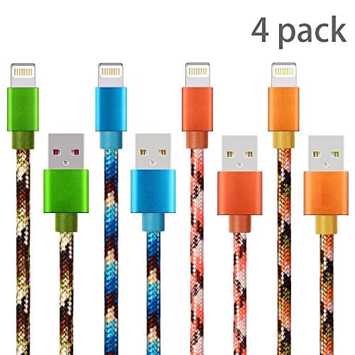 Gulf Y[4 Pack 1m] Lightning Cable, 3.3ft iPhone Charger Cable Nylon Braided iPhone 6 Charger Cable Charging for iPhone 7/7 Plus/6s/6s Plus/6/6 Plus/5/5S/5C/SE, iPad 4, iPad Air 1/2, iPad Mini 1/2/3 (Gulf Y - 4 Pack 1M)