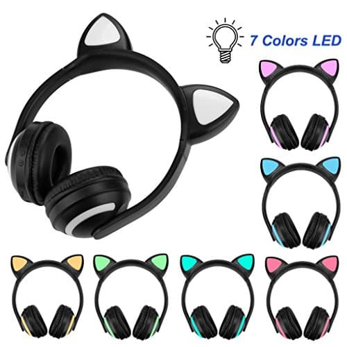 Headset With Mic ,Diadia Foldable Bluetooth Cat Ear Headset LED Light Headphones Earphone Valentines Gift for iPhone 6 6S Plus/iPod/iPad