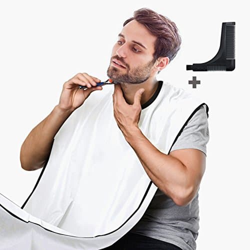 Beard Trimming kit - Multipurpose Styling Guide Template/Stencil + Apron Bib - Perfect Beard Shaper (White)
