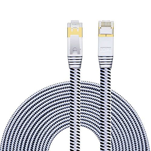 Cat 7 Ethernet Cable 3M(2-Pack):Nylon CAT7 Shielded RJ45 Ethernet Patch Network Cable Professional Gold Plated Plug STP Wires Cat 7 Networking Cable Patch/ Modem/ Router/ LAN Black &amp; White