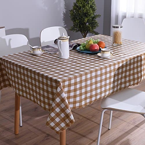 Dining Tablecloth,Sans Rincage Tablecloth Pvc Plastic Tablecloth Restaurant ,Rectangular Tea Table Mat, Coffee-Colored Grid ,135*135Cm Round Tables And Square Tables)