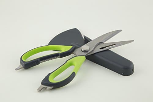 Multi-function Kitchen Shears Heavy Duty Stainless Steel with Ergonomic Handle Chef's Heavy Duty Kitchen Scissors 8-in-1 Multi-Purpose Utensils with Magnetic Holder (Green / Dark Gray)