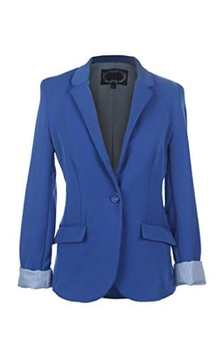 Ola Mari One Buttoned Solid Boyfriend Blazer Jacket, Medium, Royal