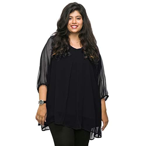 Xxllent Plus Size Solid Pleated Top - Black