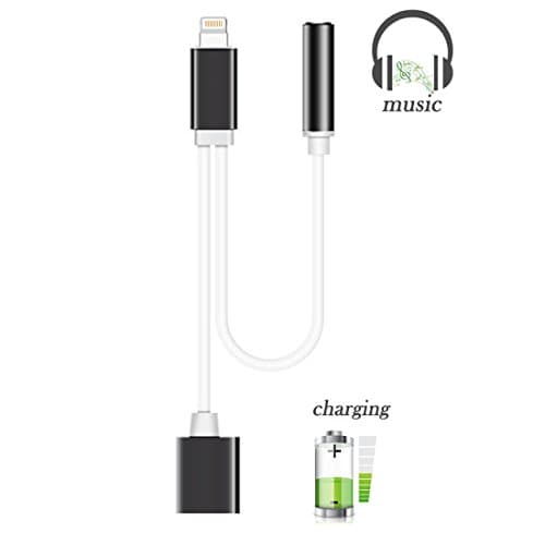 2 in 1 Lightning Adapter for iPhone 7 / 7 Plus / iphone 6S / 6 Plus - 3.5mm Audio Adapter Charging Cable - Cell Phone Connectors Lightning Charger Earphone Jack Cable - Black