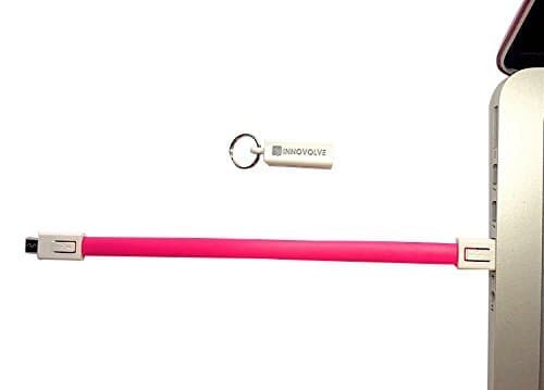 INNOVOLVE ChargeLoop - Keychain USB 2.0 charger cable/data cable Micro USB - flat cable for Smartphone/mobile phones e.g. Samsung Galaxy Edge, HTC, Huawei, Sony etc. - Portable charger cable for a keyring (Micro Usb, Pink)
