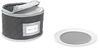 Stack Store Plus More China Storage Quilted Case for Dessert Plate, Bowls, Small Plate or Saucer - 8" W x 6" H - Gray - Includes 12 Felt Separators