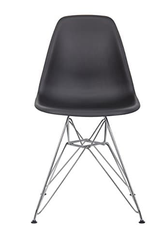 Eames Style Classic Injection Molded Polypropylene Plastic Accent Shell Chair Black Seat with Chrome Plated Eiffel Steel Wire Base with Floor Glides DSR - Dining Height Side Chair Rod Base