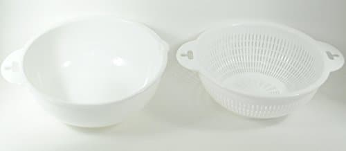Plastic Colander Set Strainer Plus Bowl Combo Set, Personal Serving or Travel Size, White