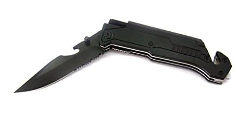 5-in-1 Survivor Tech Multitool Knife, Folding Knife, Flashlight - Belt Cutter - Window Breaker, Magnesium Fire Starter