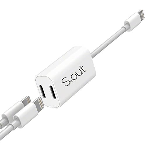 2 in 1 Splitter Adapter for iPhone X, iPhone 8, iPhone 8 Plus, iPhone 7 and iPhone 7 Plus Sout Lightning to 2 Lightning Jack Adapter for Music and Charge