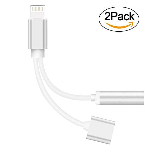 2 in 1 lightning adapter for iphone 7 [2-Pack],UKULILI iPhone Splitter ,2-Port Lightning Headphone Audio and Charger Adapter (Silver)