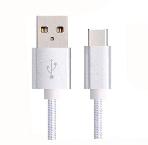 Gadget Giant Type C Data Cable Sync Transfer Charger 1 Metre (3.3ft) Nylon Braided Fast Charge Charging Cable Compatible with Huawei P10 (Silver/White)