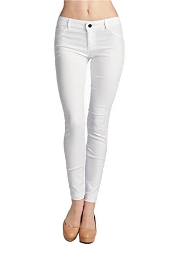 Trinity Jeans Women's Basic Stretch Skinny Pants (Medium, Off White)
