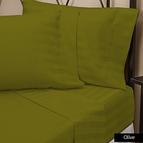 Stripe Pattern New 4 PCs Sheet Set 15" Deep Pocket Olive Color Twin Size 600 Thred Count {100% Egyptian Cotton}