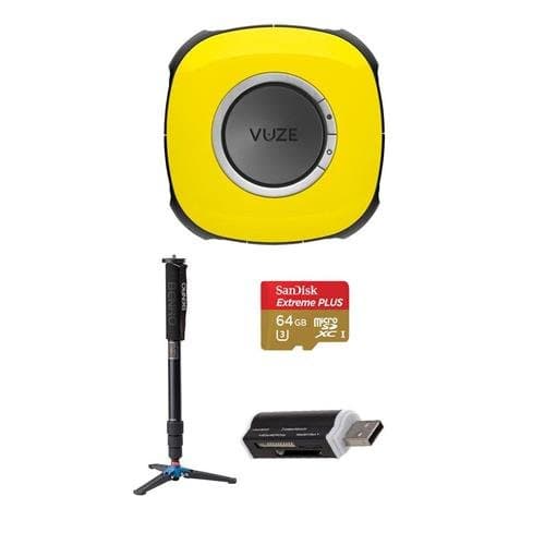 Vuze 3D 360 Spherical VR 4K Camera (Yellow) - Bundle With Benro A38TD 4 Section Aluminum Monopod, 64GB MicroSDXC Card, Card Reader