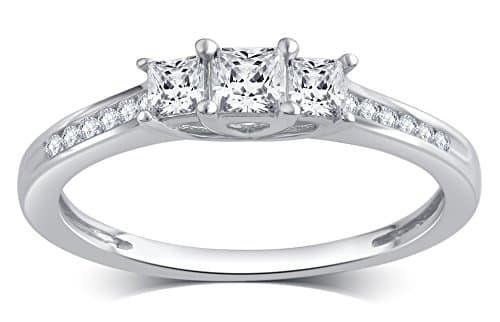 10k Solid Gold Princess or Round Diamond Three Stone Ring (1/4-1/2 cttw, I-J Color, I2-I3 Clarity)
