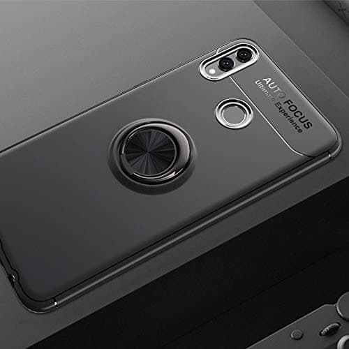 Vodzy Sleek Rubberized Case with Chrome Plating Ring Stand Back Cover Case for Honor 8X (Ring Case Black)