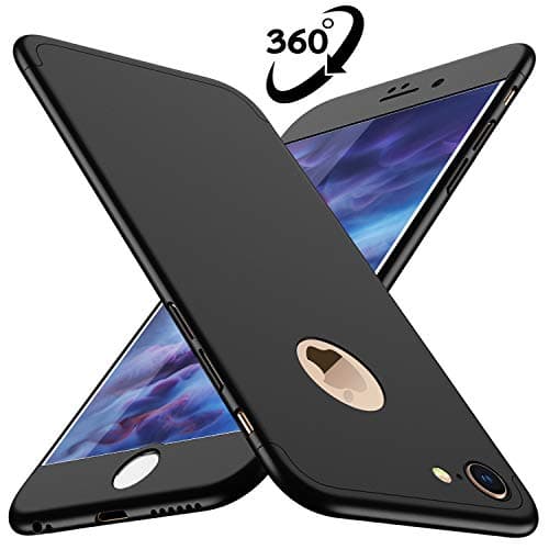 Losvick iPhone 6 Case,iPhone 6s Case [2 Pack Tempered Glass Screen Protector] 360° Full Body Shockproof Ultra-Thin 3 in 1 Case,Anti-Slip Hard PC Slim Cover for iPhone 6/6s - 4.7 inch - Black