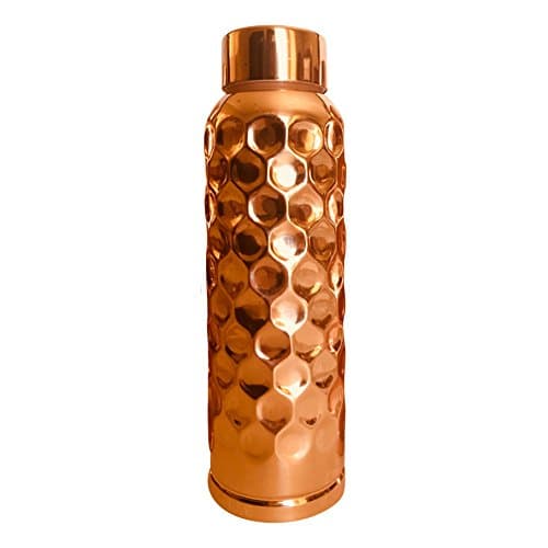 Artisan Copper Ware certified Elegantly Designed & Mindfully Made Heavy Gauge Pure Copper Water Bottle with Diamond Design- Ayurvedic Copper, Health Benefits, Yoga and Holistic Lifestyle (1 lit/33 Oz)