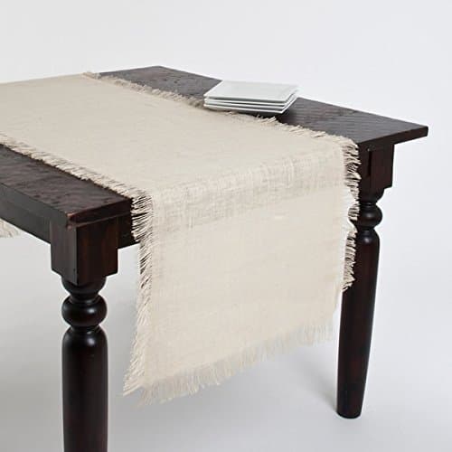 Mari Sati Fringed Burlap Rectangular Table Runner, 100% Jute (Ivory, 20"x90")