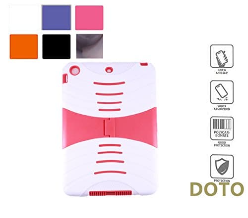 iPad Mini case,iPad Mini 2 Case,iPad Mini 3 Case,[HEAVY DUTY] Shock-Absorption Rainproof Dust-proof Kid Proof Ruge Silicone+Plastic Dual Protective Cover with Kickstand for iPad mini 1/2/3 (WhiteRed)